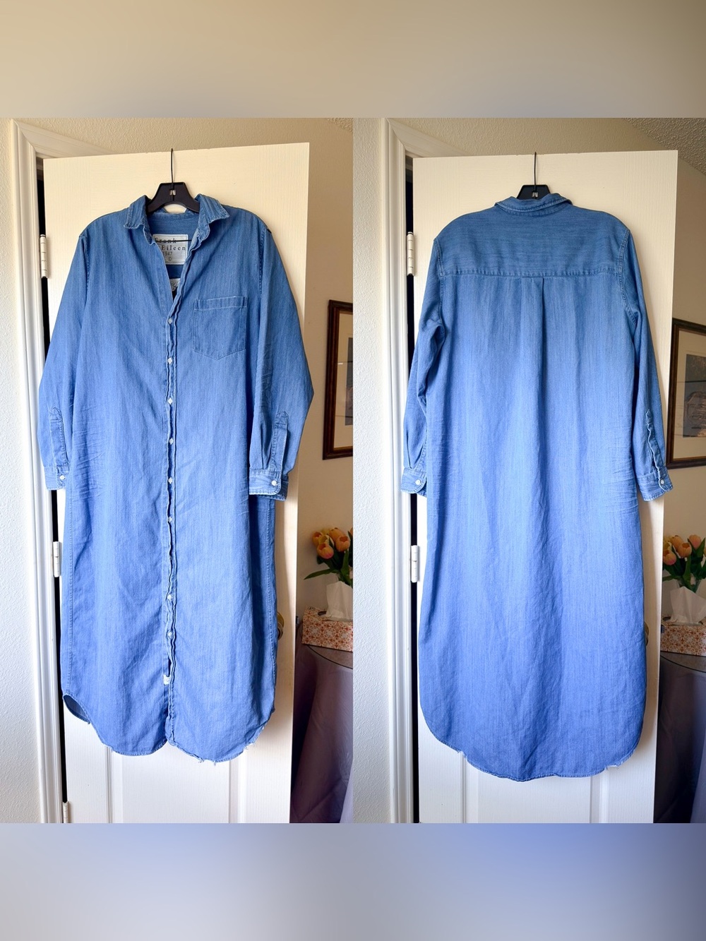 Frank & Eileen Rory Denim Maxi Shirt Dress Vintage Stonewashed Indigo Large EUC - Picture 2 of 9